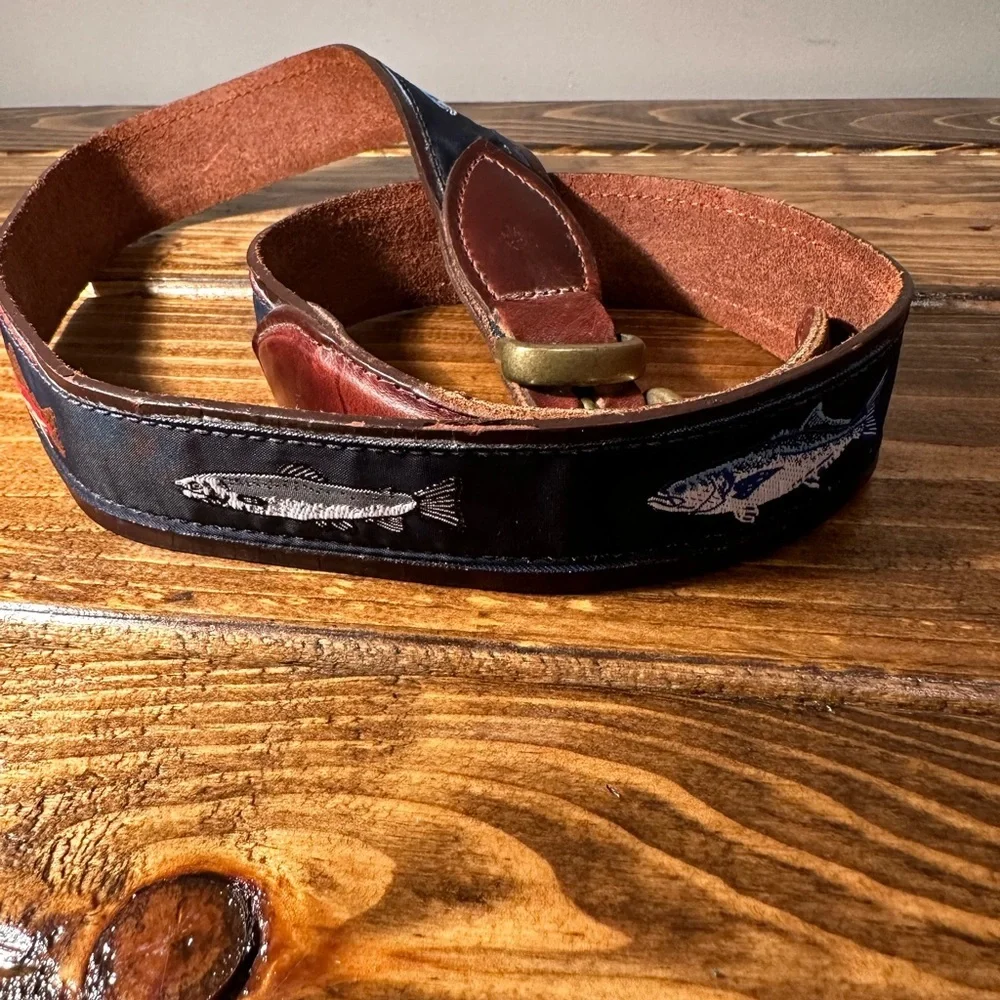 YRI Nautical canvas belt Navy ribbon New England Fish 36